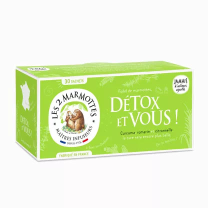 LES 2 MARMOTTES Détox et Vous — Infusion Curcuma, Romarin & Citronnelle 30 sachets 50g