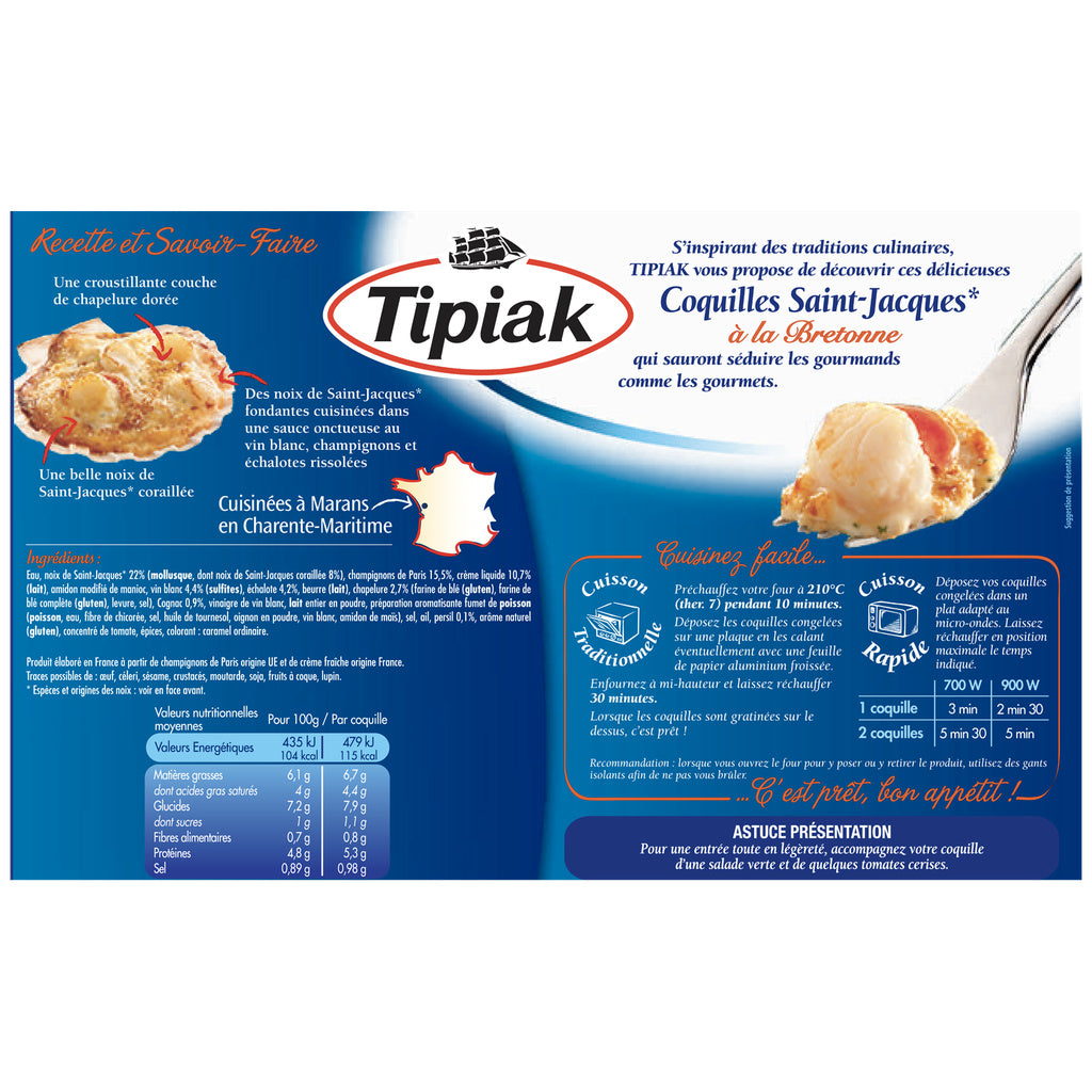 COQUILLES SAINT-JACQUES A LA BRETONNE 110G X2 TIPIAK
