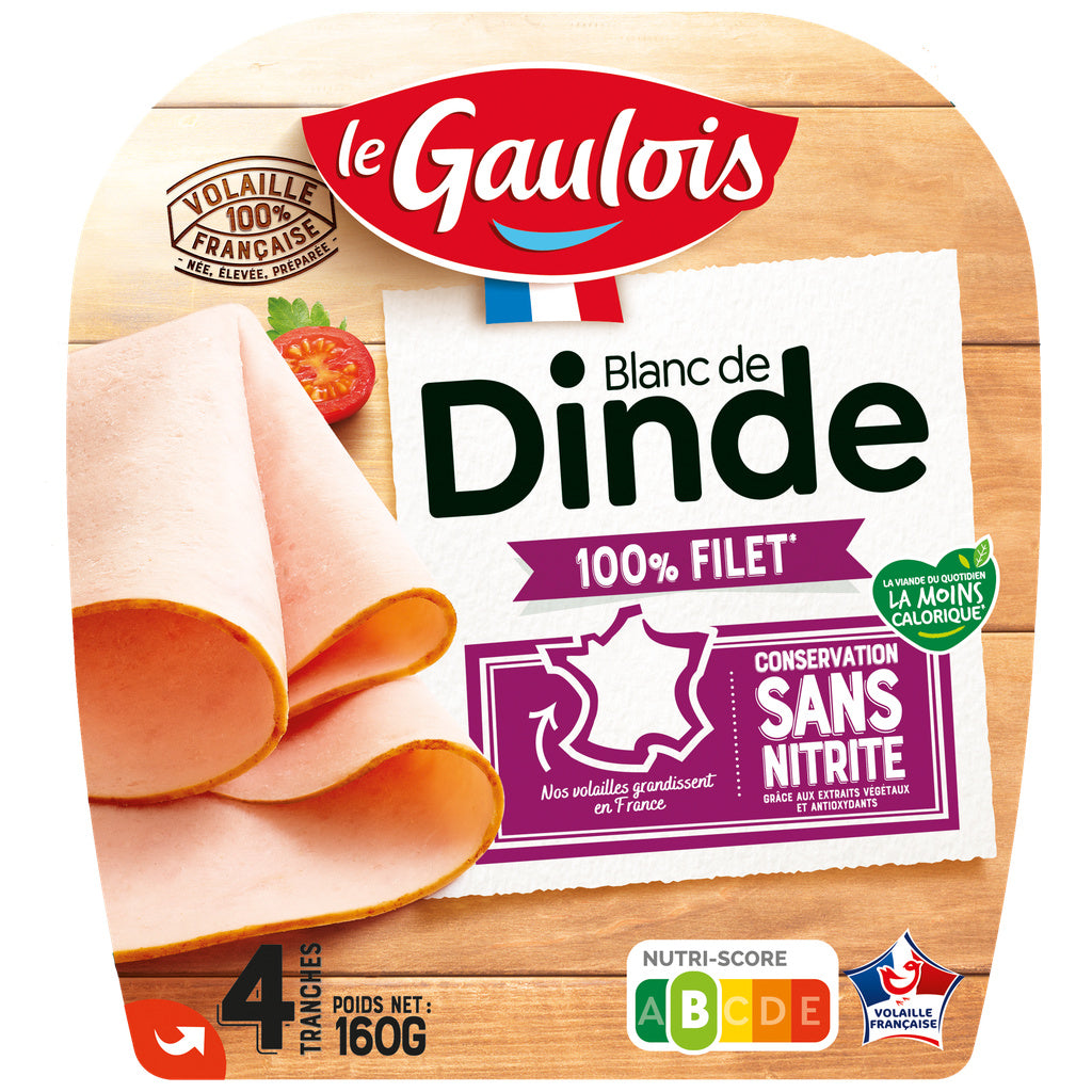 BLANC DE DINDE S/ATMOSPHERE CONSERVATION SANS NITRITE 4 x Tranches 160 g LE GAULOIS