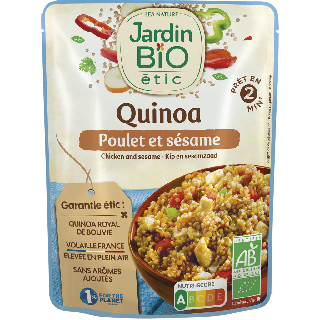 Ready-to-cook Quinoa with Chicken and Sesame, 250g bag, JB brand.