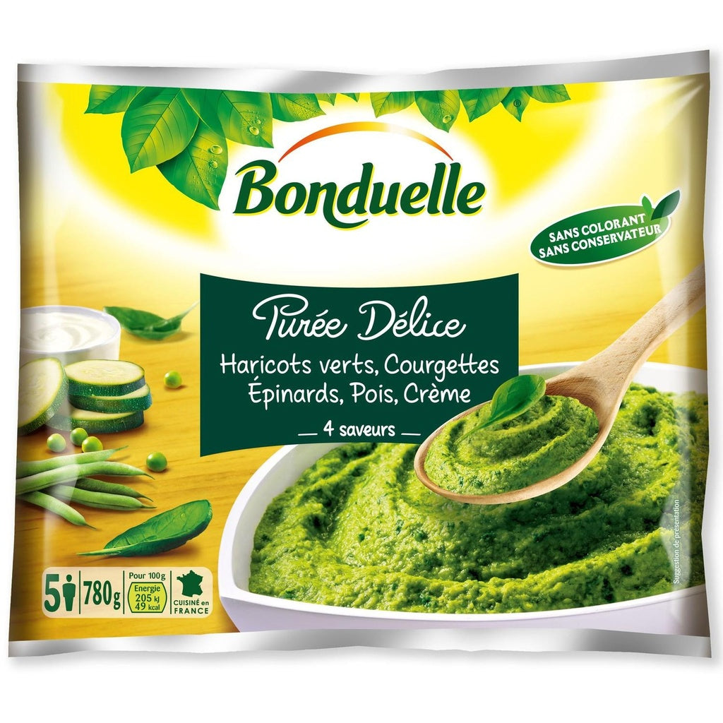 Purée Délice 4 Flavors Green Beans, Zucchini, Spinach, Peas, Cream Bonduelle 780g