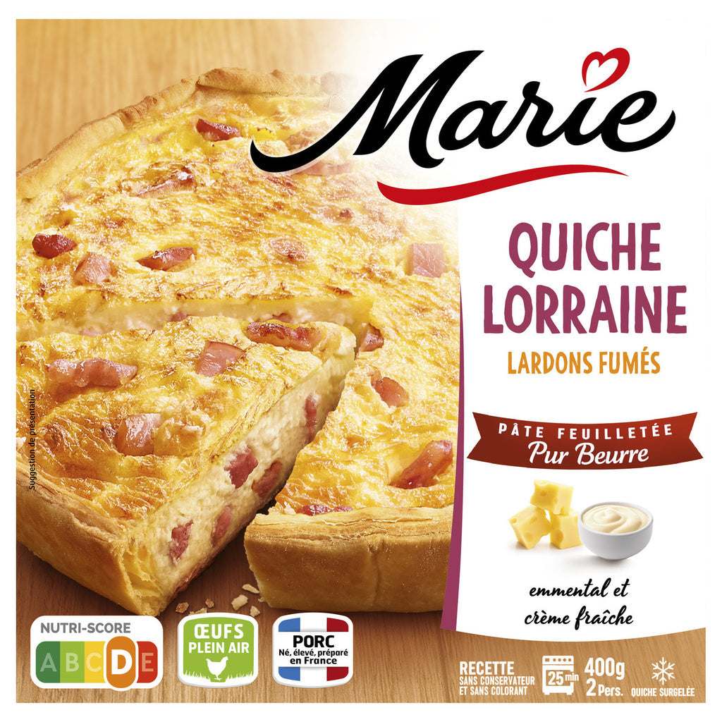 Quiche Lorraine with smoked lardons and superior ham MARIE 400G