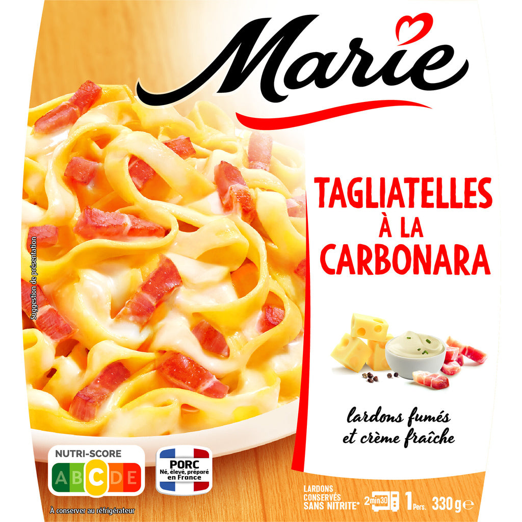 Tagliatelles à la carbonara, lardons fumés et crème fraîche 330g MARIE