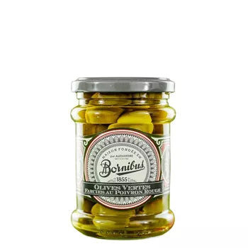 Olives vertes farcies aux poivrons rouges