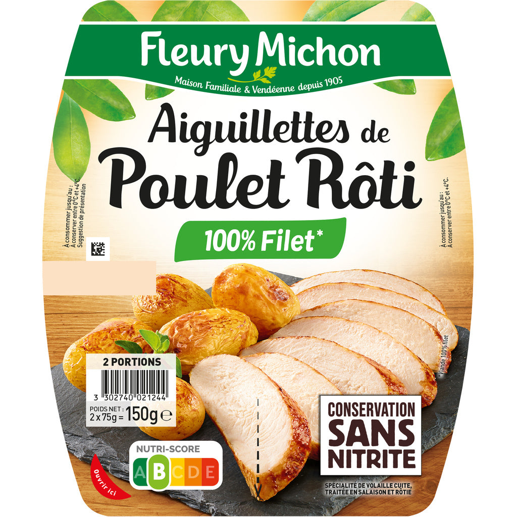 AIGUILLETTES tranchées de POULET ROTI, Conservation Sans Nitrite 2 x 75 g