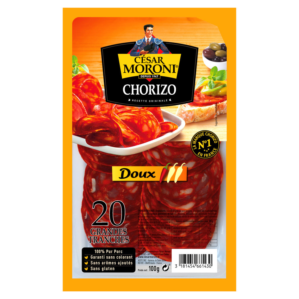 CHORIZO CÉSAR MORONI GRANDES TRANCHRS DOUX- 20TR-100GR