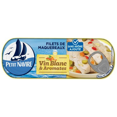 FILETS DE MAQUEREAUX VIN BLANC & AROMATES SANS ARÔME AJOUTÉ 175G PETIT NAVIRE