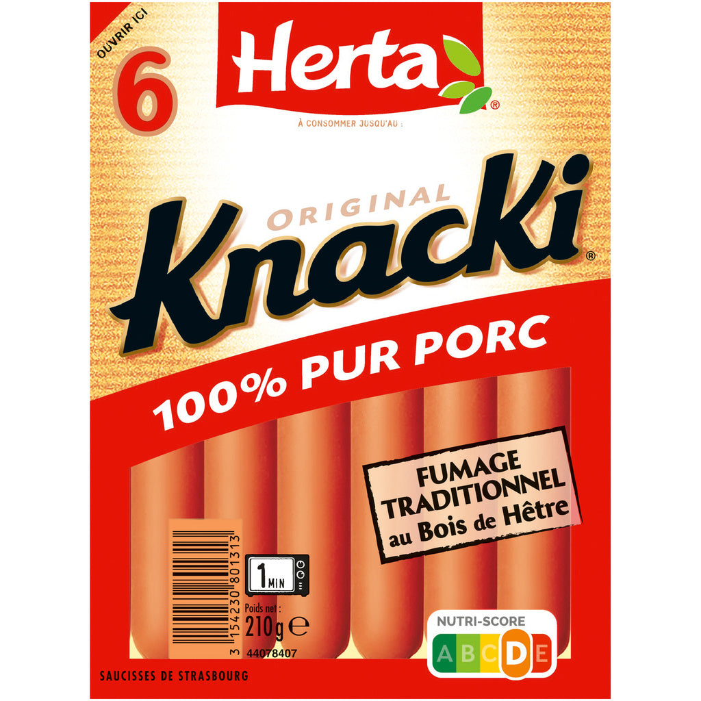 HERTA KNACKI ORIGINAL 100% Pur Porc x6 - 210g