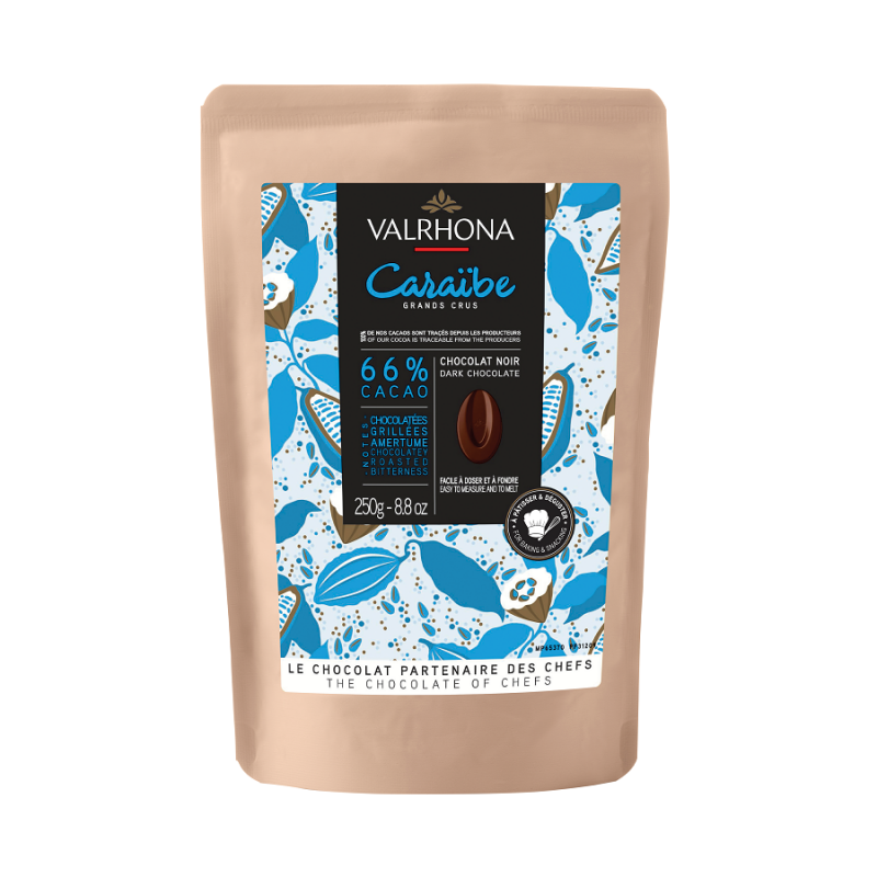 VALRHONA Sachet de fèves chocolat noir Caraïbe 66% - 250gr
