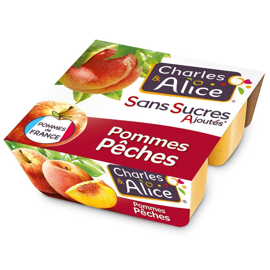 COMPOTE POMME-PECHE SANS AJOUTÉS CHARLES & ALICE 4X100G