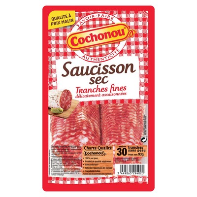 SAUCISSON SEC TRANCHES FINES COCHONOU